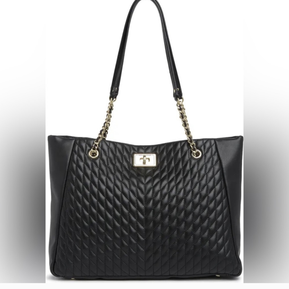 NWT Karl Lagerfeld Paris Large Lambskin Agyness Leather Tote purse bag
